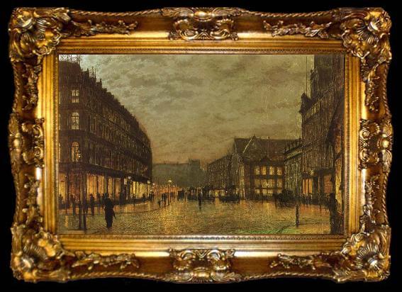 framed  Atkinson Grimshaw Boar Lane,Leeds by Lamplight, ta009-2